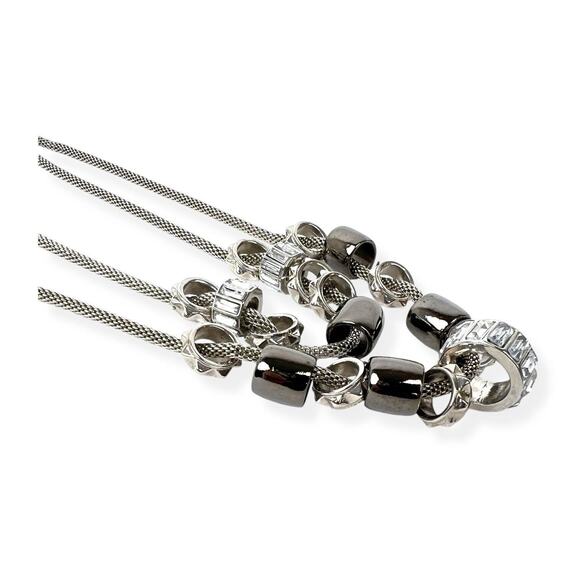 Fashion Necklace Double Strand Slider Faux Hematite Beads Rhinestone Baguettes - Picture 5 of 6